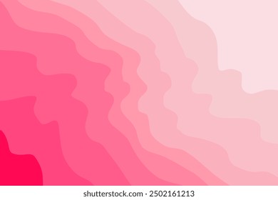 Abstract pink waves background. Organic wavy stripes pattern with gradient texture. Nature curvy landscape with lights, shadows. Aesthetic pink shades backdrop