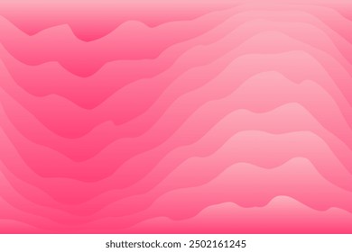 Abstract pink waves background. Organic wavy stripes pattern with gradient texture. Nature curvy landscape with lights, shadows. Aesthetic pink shades backdrop