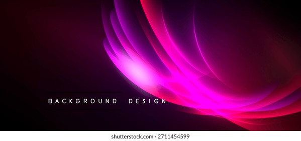 Abstract pink waves, dynamic curves, dark background. Modern design element, glowing light source, elegant composition.