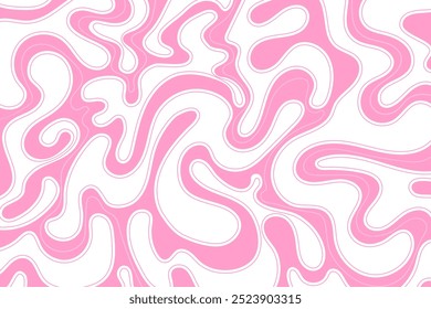 Abstract pink waves trendy background in 60s, 70s retro style. Modern wavy fluid organic shapes backdrop