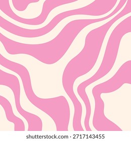 Abstract pink wavy background with flowing shapes. Trendy retro aesthetic card design inspired by 60s and 70s art