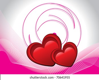 abstract pink wavy background with set of romantic maroon hearts