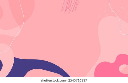 Abstract pink wavy backgrounds. Hand drawn various shapes and doodle objects. Contemporary organic modern trendy vector illustrations. Sweet concept.