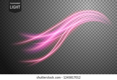Abstract pink wavy line of light with a transparent background, isolated and easy to edit. Vector Illustration