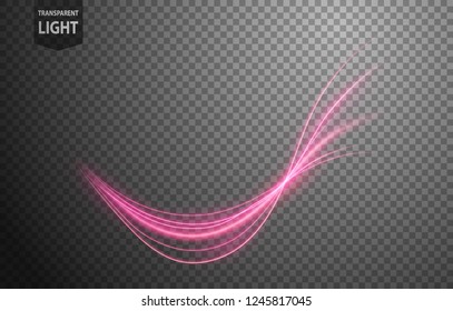 Abstract pink wavy line of light with a transparent background, isolated and easy to edit. Vector Illustration
