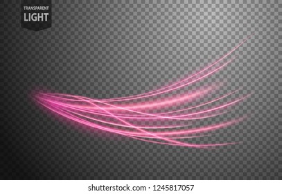 Abstract pink wavy line of light with a transparent background, isolated and easy to edit. Vector Illustration