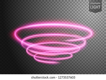 Abstract pink wavy line of light with a transparent background, isolated and easy to edit
