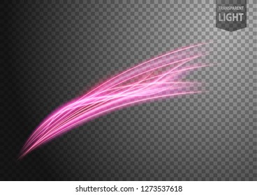 Abstract pink wavy line of light with a transparent background, isolated and easy to edit