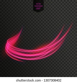 Abstract Pink wavy line of light with a transparent background, isolated and easy to edit. Vector Illustration