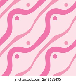 Padrão de linhas onduladas e círculos rosa abstrato