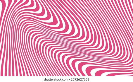 Abstract pink wavy lines pattern on white background. Vector psychedelic retro style backdrop. Waves, swirl and twirl pattern. 