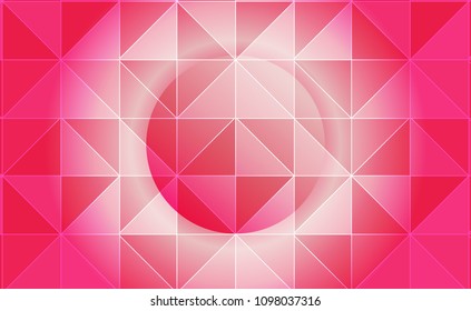 Abstract pink and white background of triangles and a big circle in the middle. Vector design.