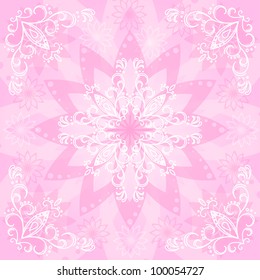 Abstract pink and white floral background, flowers silhouettes and contours. Vector