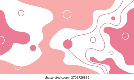 Abstract Pink and White Fluid Design Illustration for Wallpaper and Background, with Decorative Circles and Flowing Shapes