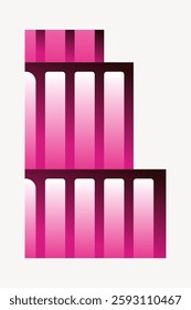 Abstract pink and white geometric design with vertical lines and gradients. Modern art with pink hues, creating a bold and striking visual impact. Isolated vector illustration.