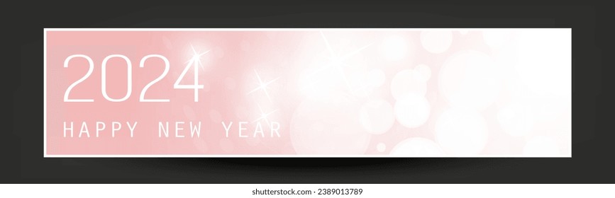 Abstract Pink and White Glossy Horizontal Christmas, New Year Header or Banner, Blurry Vector Design with Bokeh Effect for Year 2024