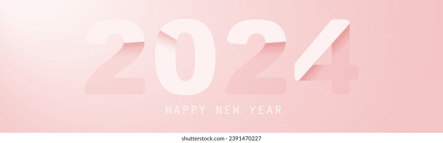 Abstract Pink and White Glossy Horizontal Christmas, New Year Header or Banner, Blurry Vector Design with Light Effect for Year 2024