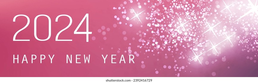 Abstract Pink and White Glossy Horizontal Christmas, New Year Header or Banner, Blurry Vector Design with Bokeh Effect for Year 2024