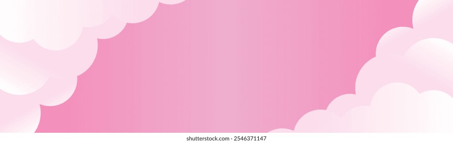 abstract pink and white paper cut background with clouds for modern design