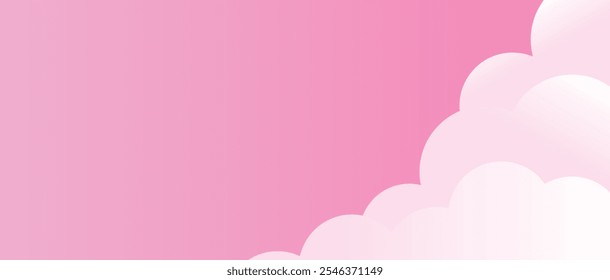 abstract pink and white paper cut background with clouds for modern design