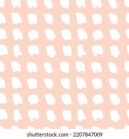 Abstract pink and white seamless pattern with hand drawn with painted brush strokes, spots, minimalist design