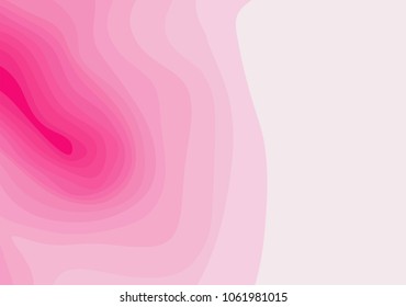 Abstract pink and white topographic contours lines of mountains. Topography map art curve line drawing background with copy space. Paper layer vector illustration.