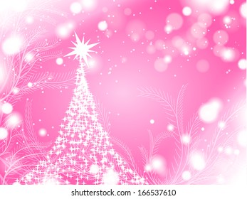 abstract pink winter background with christmas tree, snowflake and ice border