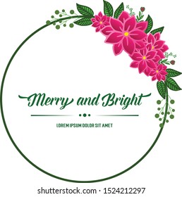 Abstract pink wreath frame, text for various card merry and bright. Vector
