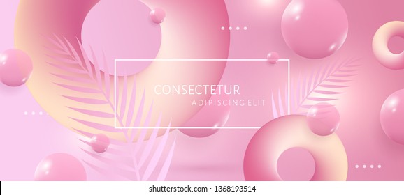 Abstract pink and yellow background with 3d soft liquid fluid shapes. Vector template for placards, banners, flyers and presentations. EPS 10 illustration.