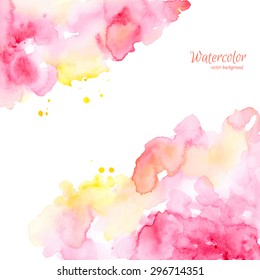 Abstract pink yellow hand drawn watercolor background,vector illustration. Watercolor composition for scrapbook elements. Watercolor shapes on white background.