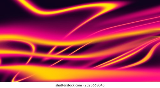 Abstract pink, yellow, and purple neon background with curvy, blurred gradient effects. Ideal for modern, vibrant designs and creative digital projects.