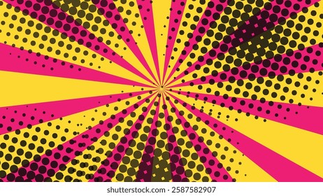 abstract pink and yellow sunburst background with dots pattern decoration