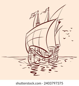 Abstract of pirate ship in the sea vector for card, decoration, illustration