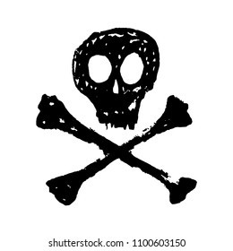 Abstract pirate skull worn on black with crossed bones on white background art vector art easy to use