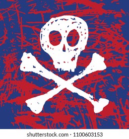 Abstract pirate skull worn on white with crossed bones on blue and red background art vector easy to use