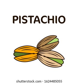 Abstract pistachios nuts isolated logo. Organic food. Vegetarian nutrition. Design flat illustration. Protein diet. Nut macro.