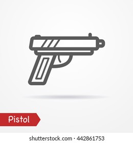 Abstract pistol in line style. Typical simplistic modern pistol. Isolated pistol icon with shadow. Pistol vector stock image.