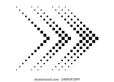 Abstract pixel arrows. Checkered arrow design. Black white pattern. Vector illustration.