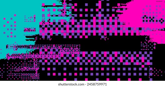 Abstract pixel art background with colorful noise. Datamoshing lo-fi glitch art effect.