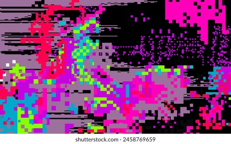 Abstract pixel art background with colorful noise. Lo-fi glitch art effect.