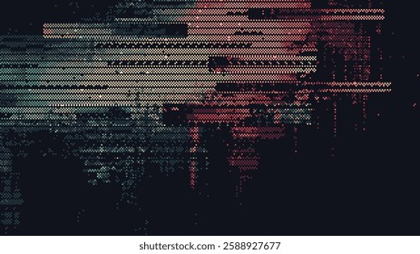 Abstract pixel art background with a digital glitch effect and lines of code. old school video game style. cyberpunk pattern. vector illustration. 