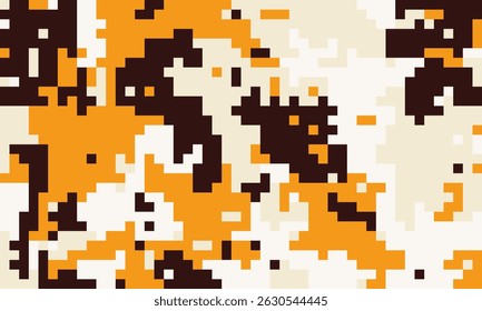 Abstract pixel art background.  Dynamic orange, brown, and cream color blocks create a visually striking, textured pattern. Ideal for websites, digital art, and modern design projects.