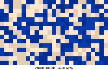 Fundo abstrato da arte em pixels.  Uma mistura dinâmica de quadrados bege e azul cria um design moderno e texturizado perfeito para sites, apresentações ou projetos de arte digital.