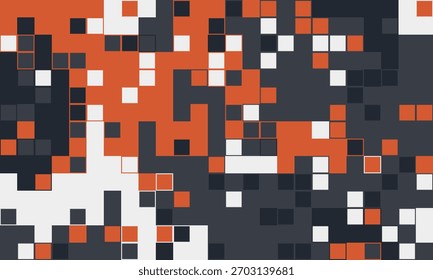 Abstract pixel art background.  Dynamic interplay of orange, white, and dark grey squares creates a vibrant, modern design.
