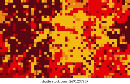 Resumo pixel art fundo em vermelho fogo e tons de ouro.  Perfeito para projetos de tecnologia, energia ou design que precisam de uma sensação vibrante e dinâmica.