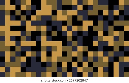 Fundo abstrato da arte em pixels.  Quadrados dourados, pretos e cinzas criam um padrão dinâmico e texturizado ideal para banners de sites, projetos técnicos ou projetos de arte moderna.
