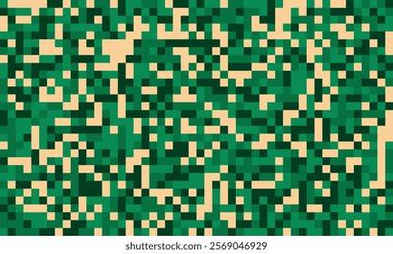 Abstract pixel art background.  Green and beige squares create a textured, camouflage-like pattern. Ideal for website banners, digital art, and textile designs.  Versatile and visually engaging.