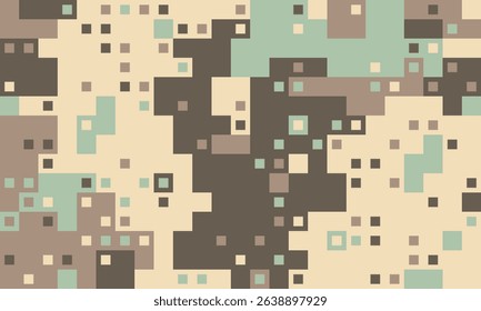 Abstract pixel art background.  Muted earth tones create a camouflage effect, perfect for tech, gaming, or fashion design.  Modern, geometric pattern evokes feelings of mystery and digital landscapes.
