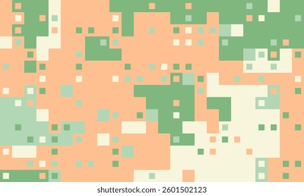 Abstract pixel art background.  Pastel green, peach, and cream squares create a dynamic, textured design perfect for websites, presentations, or textile prints.