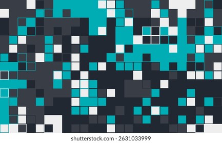 Abstractas fondo de pixel art. Los cuadrados verde azulado, gris y blanco crean un diseño dinámico y moderno perfecto para tecnología, Sitios web o presentaciones.  Representa datos digitales, innovación o conectividad.